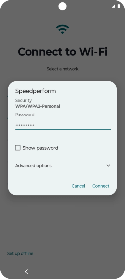 Key in the password for the Wi-Fi network and press Connect.