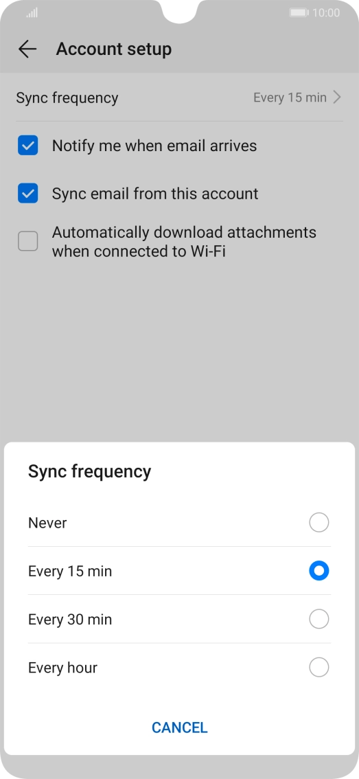 Press the required setting.