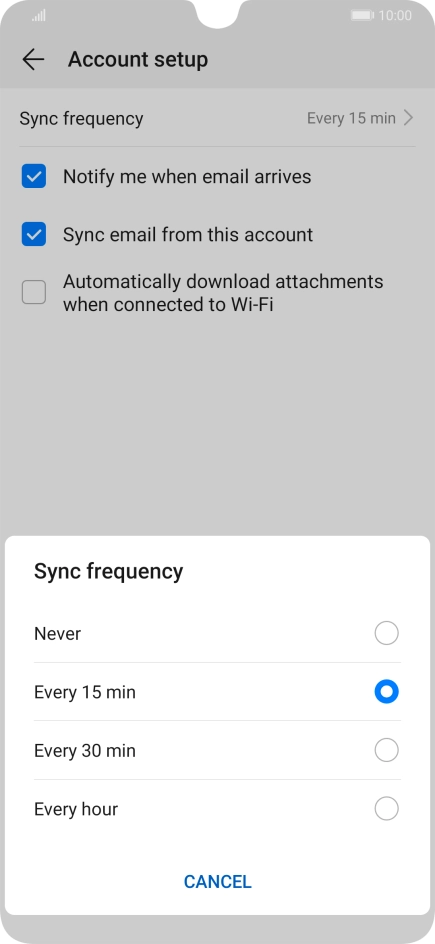 Press the required setting.