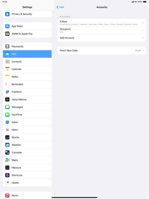 Press the name of the email account you've just set up.