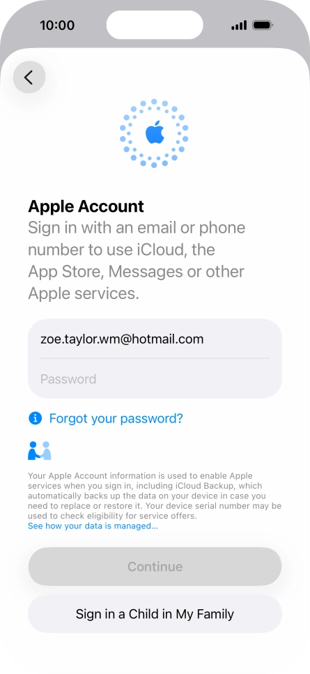 Press Password and key in the password for your Apple Account.