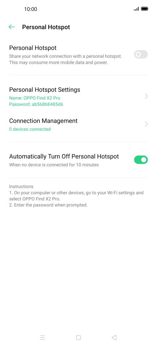 Press Personal Hotspot Settings.
