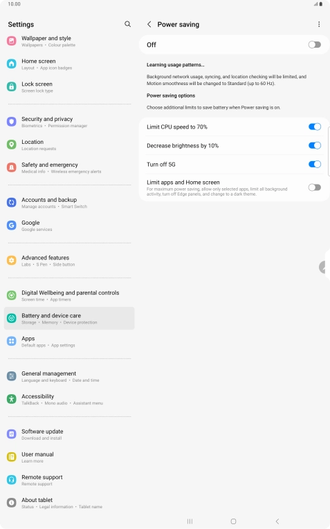 Press the indicators next to the required settings.