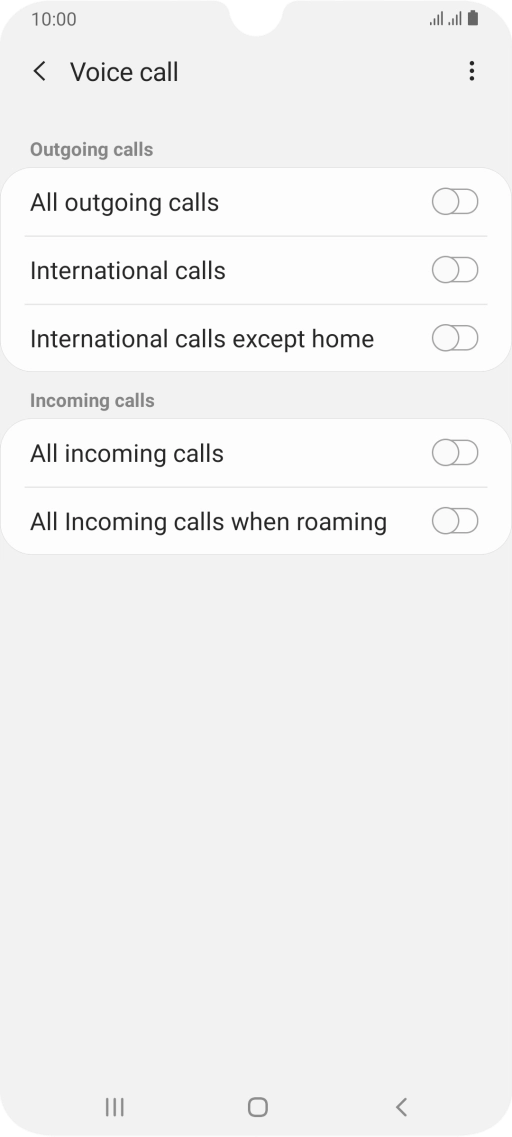 Press the indicator next to the required barring type to turn the function on or off.