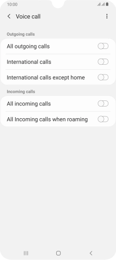 Press the indicator next to the required barring type to turn the function on or off.