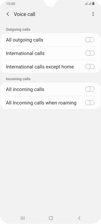 Press the indicator next to the required barring type to turn the function on or off.