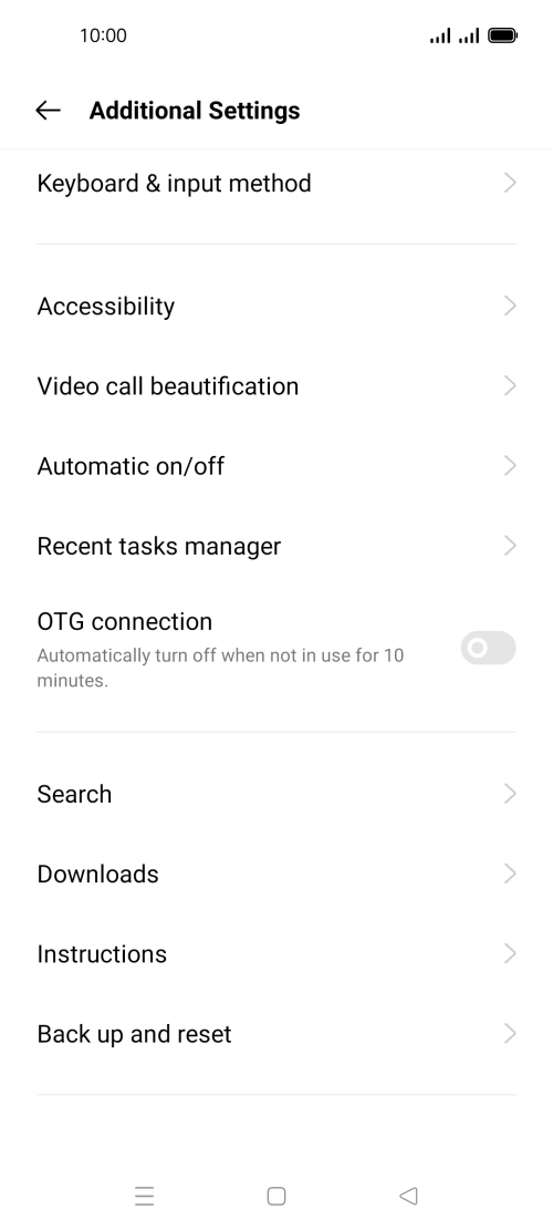 Press Back up and reset.