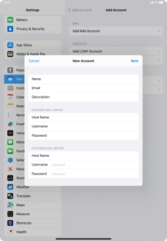 Press Username and key in the username for your email account.
