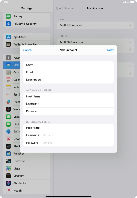 Press Username and key in the username for your email account.