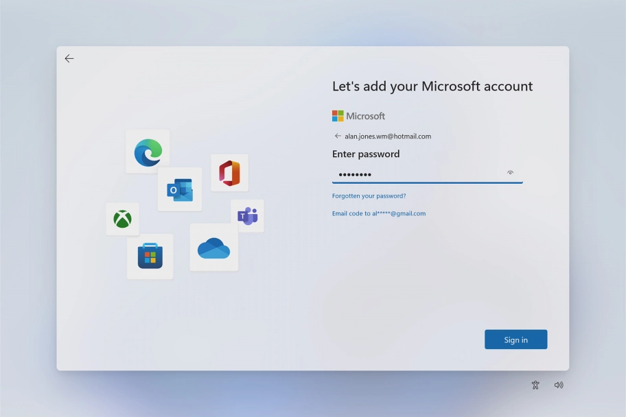 Key in the password for your Microsoft account and click Sign in.