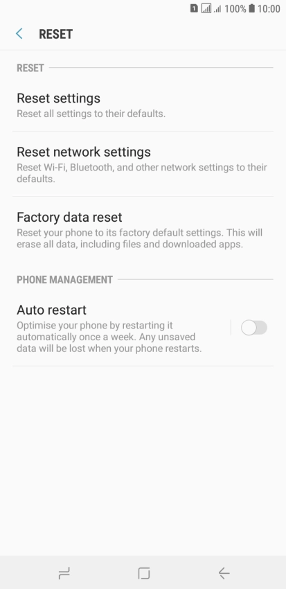 Press Factory data reset.