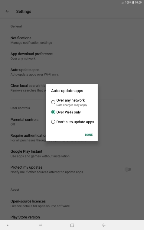 To turn on automatic update of apps using mobile network, press Over any network.