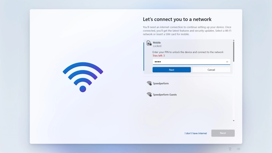 Key in your PIN and click Next. The default PIN is 1111.