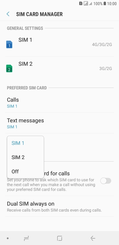 Press the required setting.