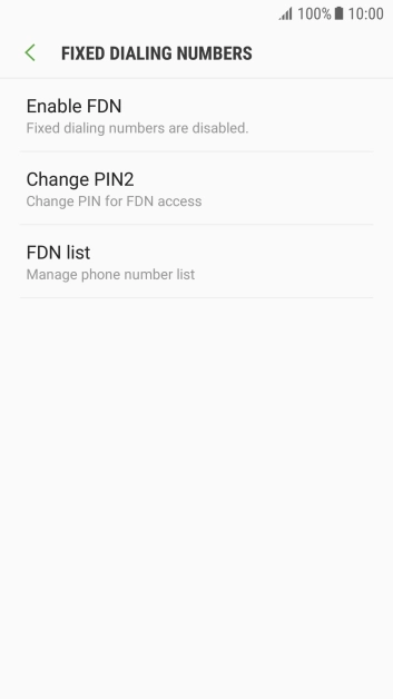 Press Enable FDN to turn on fixed dialling.