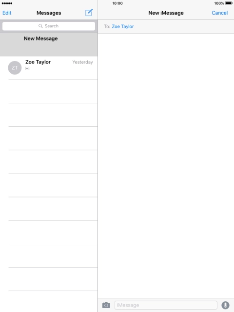 If the recipient can receive iMessages, iMessage is displayed in the text input field.