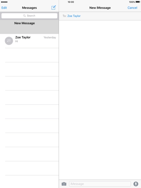 If the recipient can receive iMessages, iMessage is displayed in the text input field.