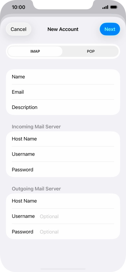 Press Username and key in the username for your email account.