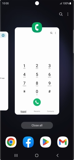 To end one running application, slide your finger upwards on the required application.