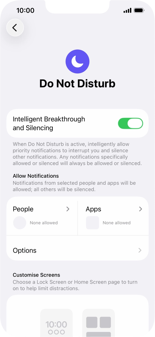 Press People and follow the instructions on the screen to select which contacts you would like to receive calls and notifications from when Do Not Disturb is turned on.