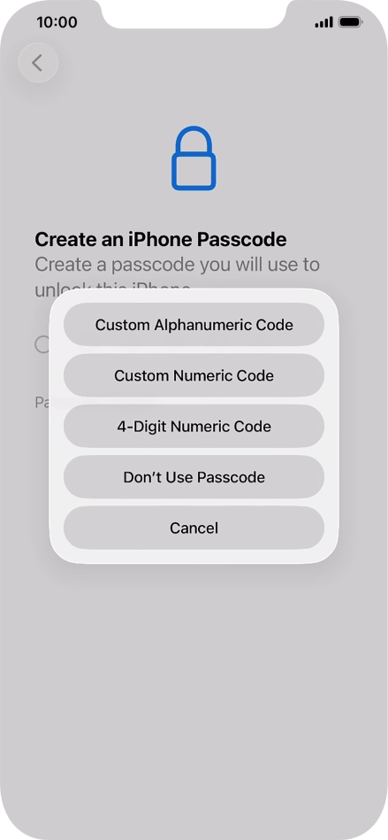 Follow the instructions on the screen to turn on use of phone lock code or press Don't Use Passcode.