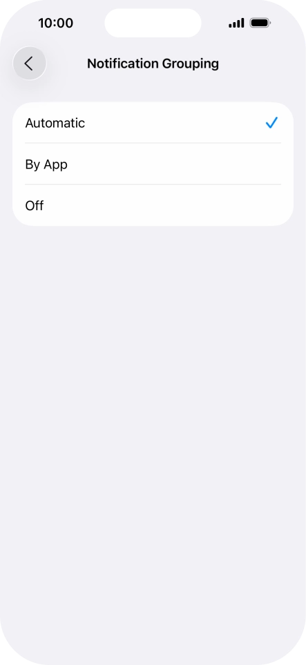 Press the required setting.