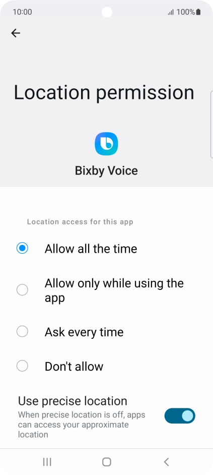 Press the required setting.