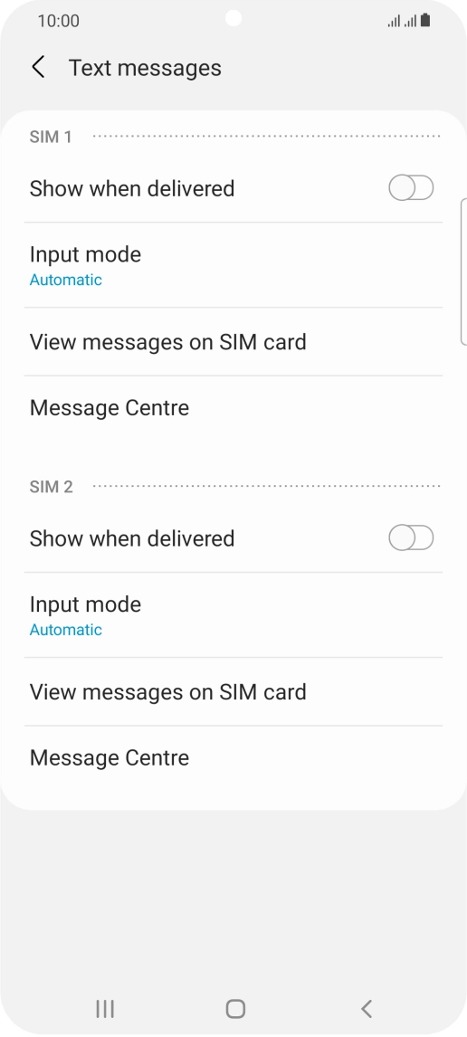 Press Message Centre below the required SIM.