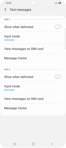 Press Message Centre below the required SIM.