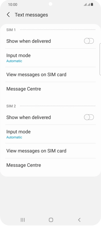 Press Message Centre below the required SIM.