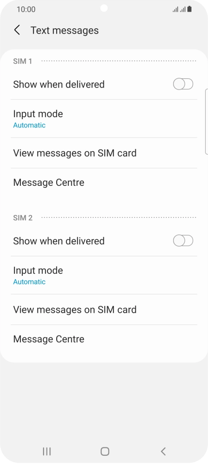 Press Message Centre below the required SIM.