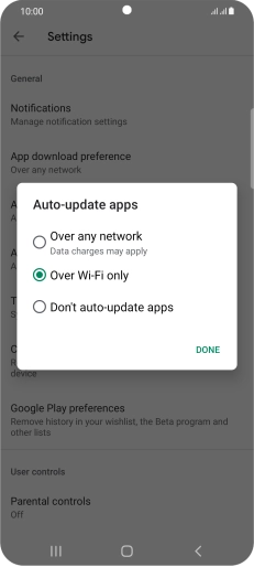 To turn on automatic update of apps using mobile network, press Over any network.