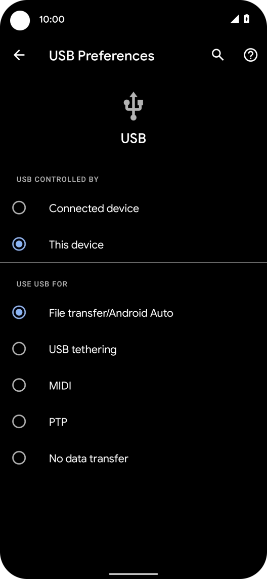 Press File transfer/Android Auto.