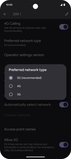 Press the required network mode.