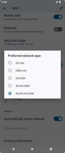 Press the required network mode.