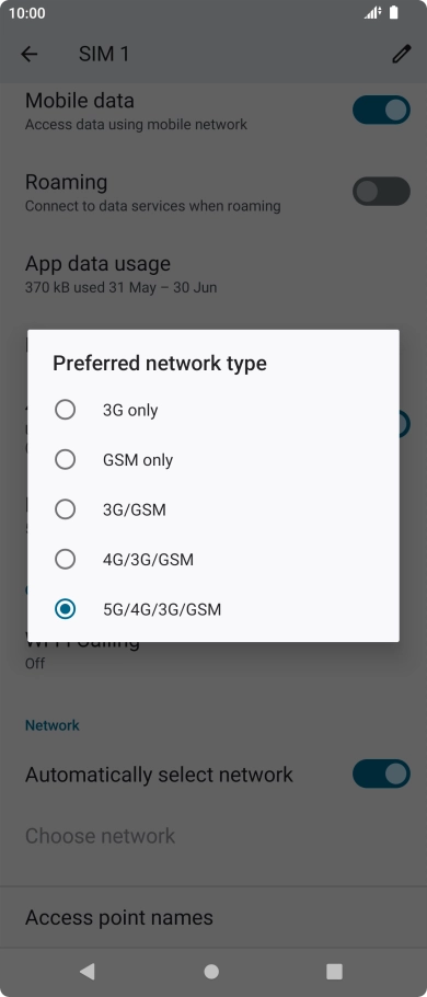 Press the required network mode.