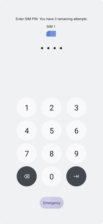 If your SIM is locked, key in your PIN and press arrow right. The default PIN is 1111.