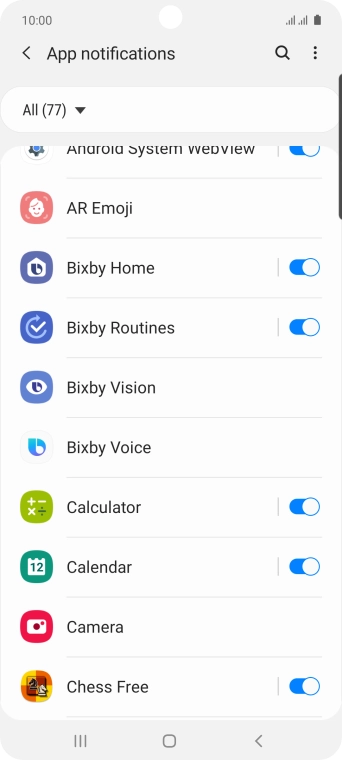 Press the indicators next to the required apps to turn the function on or off.