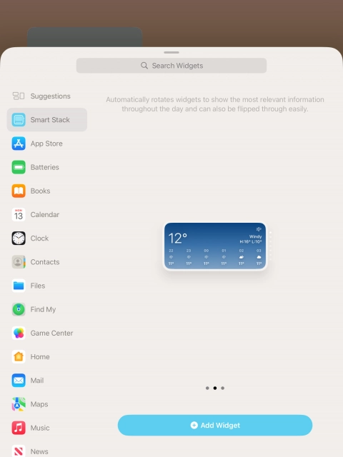 Slide your finger right or left on the screen to select the required widget size.