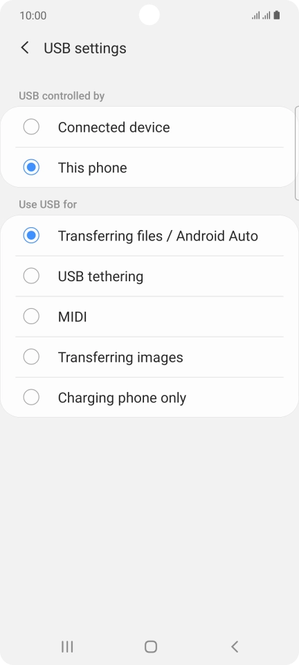 Press Transferring files / Android Auto.