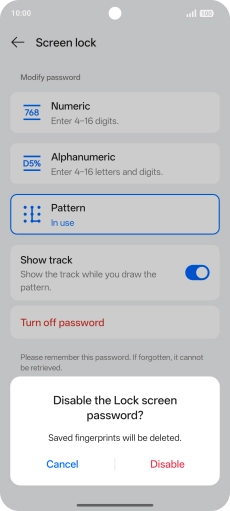 Press Disable and key in the additional phone lock code you created earlier.