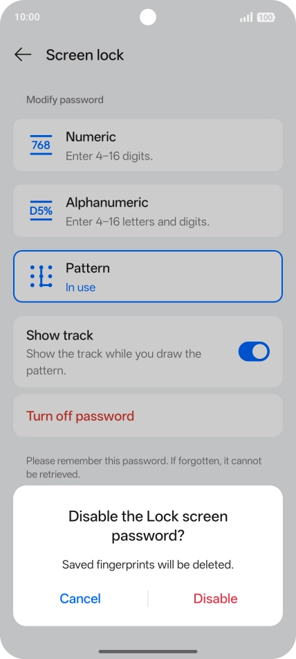 Press Disable and key in the additional phone lock code you created earlier.
