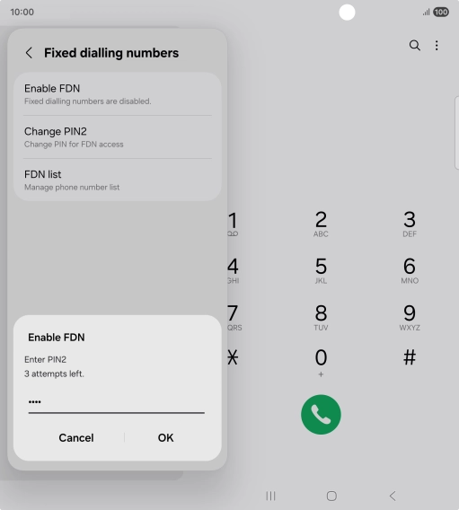 Key in your PIN2 and press OK. The default PIN2 is 0000.