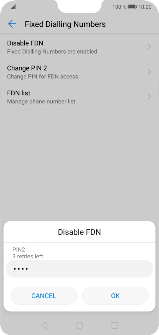 Key in your PIN2 and press OK. The default PIN2 is 0000.