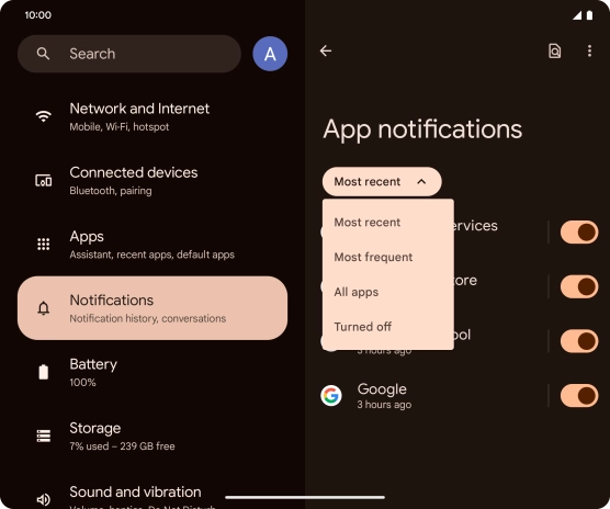 Press the required setting.