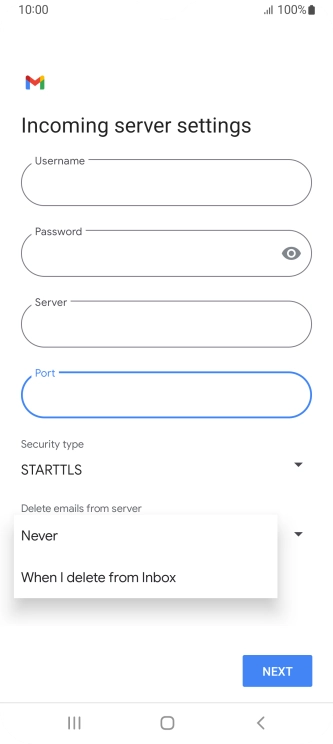 Press Never to keep email on the server when you delete them on your phone.