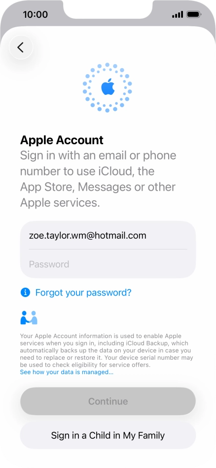 Press Password and key in the password for your Apple Account.