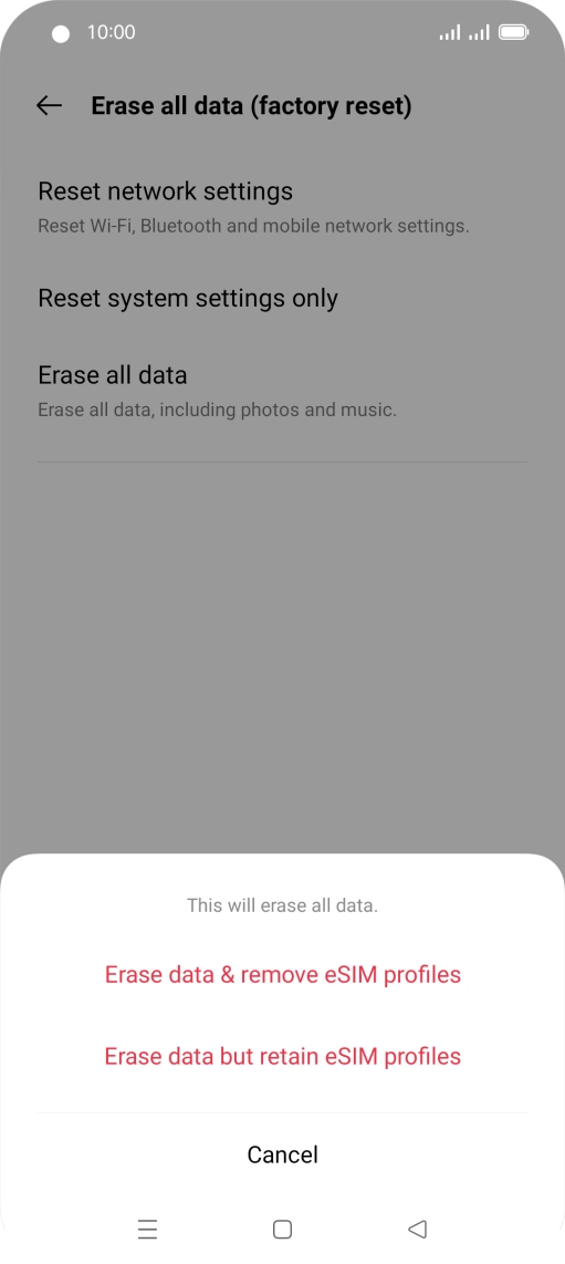 Press Erase data & remove eSIM profiles.