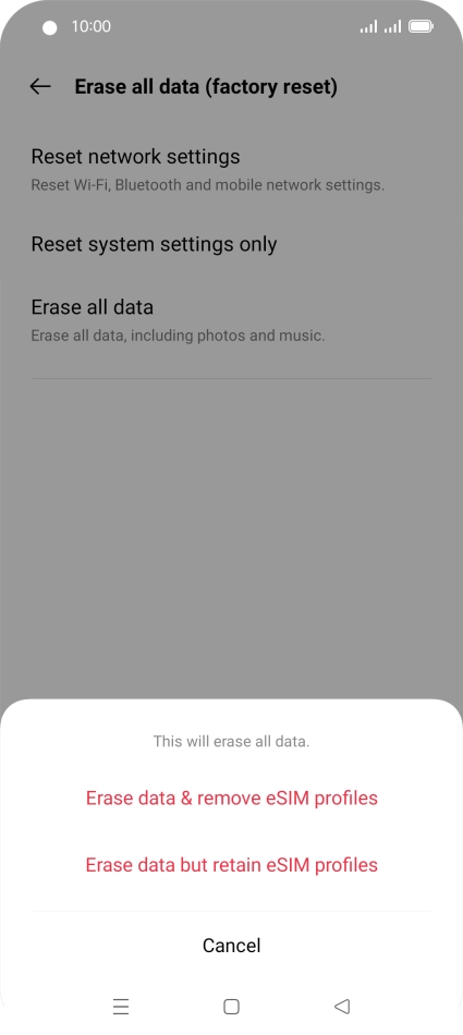 Press Erase data & remove eSIM profiles.