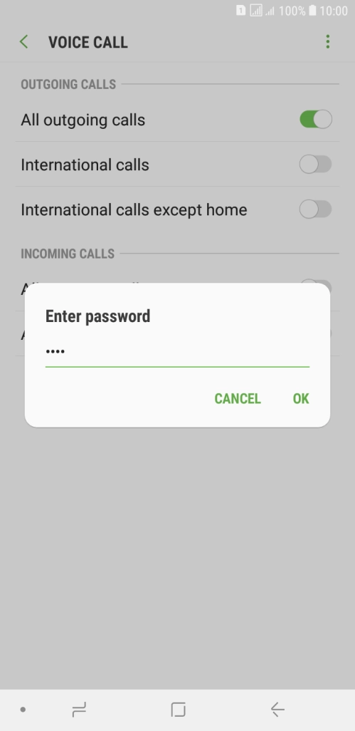 Key in your barring password and press OK.